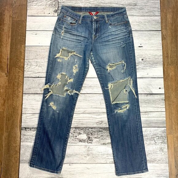 Lucky Brand Straight Leg Distressed Blue Denim Jeans - Picture 1 of 13